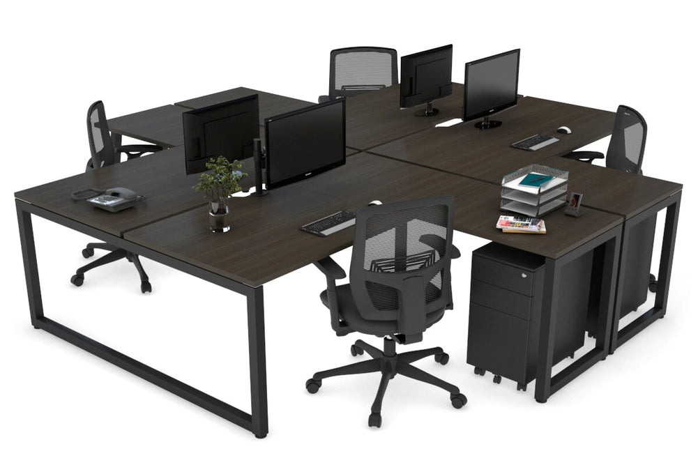 Quadro Loop Legs 4 Person Corner Workstation [1600L x 1800W with Cable Scallop]-black leg dark oak none