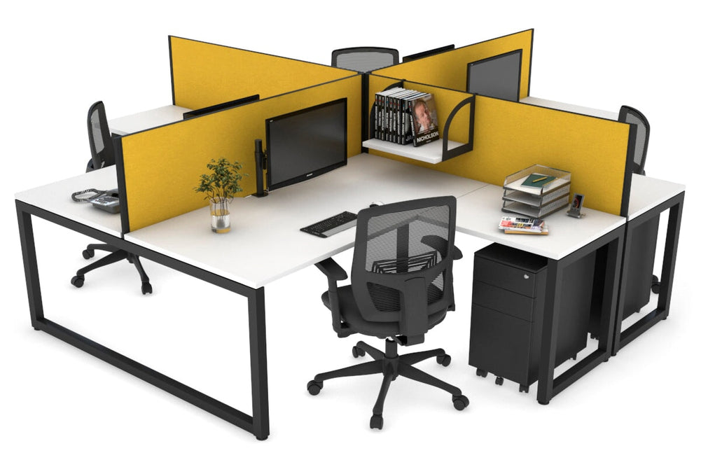 Quadro Loop Legs 4 Person Corner Workstation [1600L x 1800W with Cable Scallop]-black leg white mustard yellow