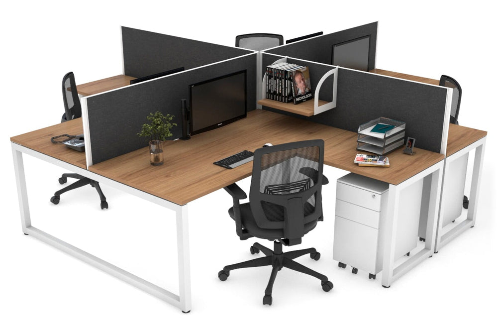 Quadro Loop Legs 4 Person Corner Workstation [1600L x 1800W with Cable Scallop]-white leg salvage oak moody charcoal