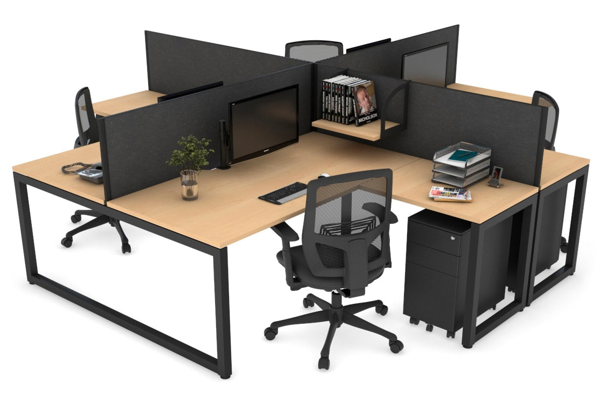 Quadro Loop Leg 4 Person Corner Workstations [1800L x 1800W with Cable Scallop] Jasonl black leg maple moody charcoal