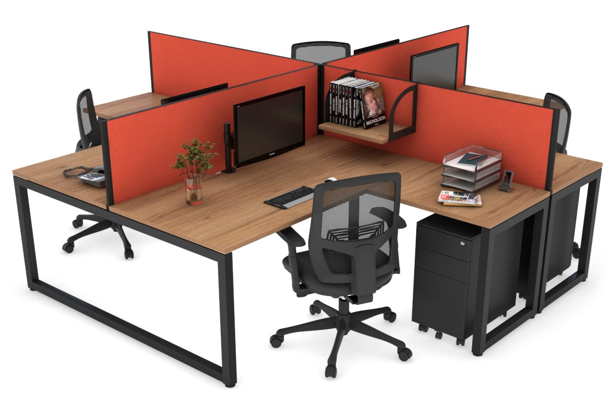 Quadro Loop Leg 4 Person Corner Workstations [1800L x 1800W with Cable Scallop] Jasonl black leg salvage oak squash orange