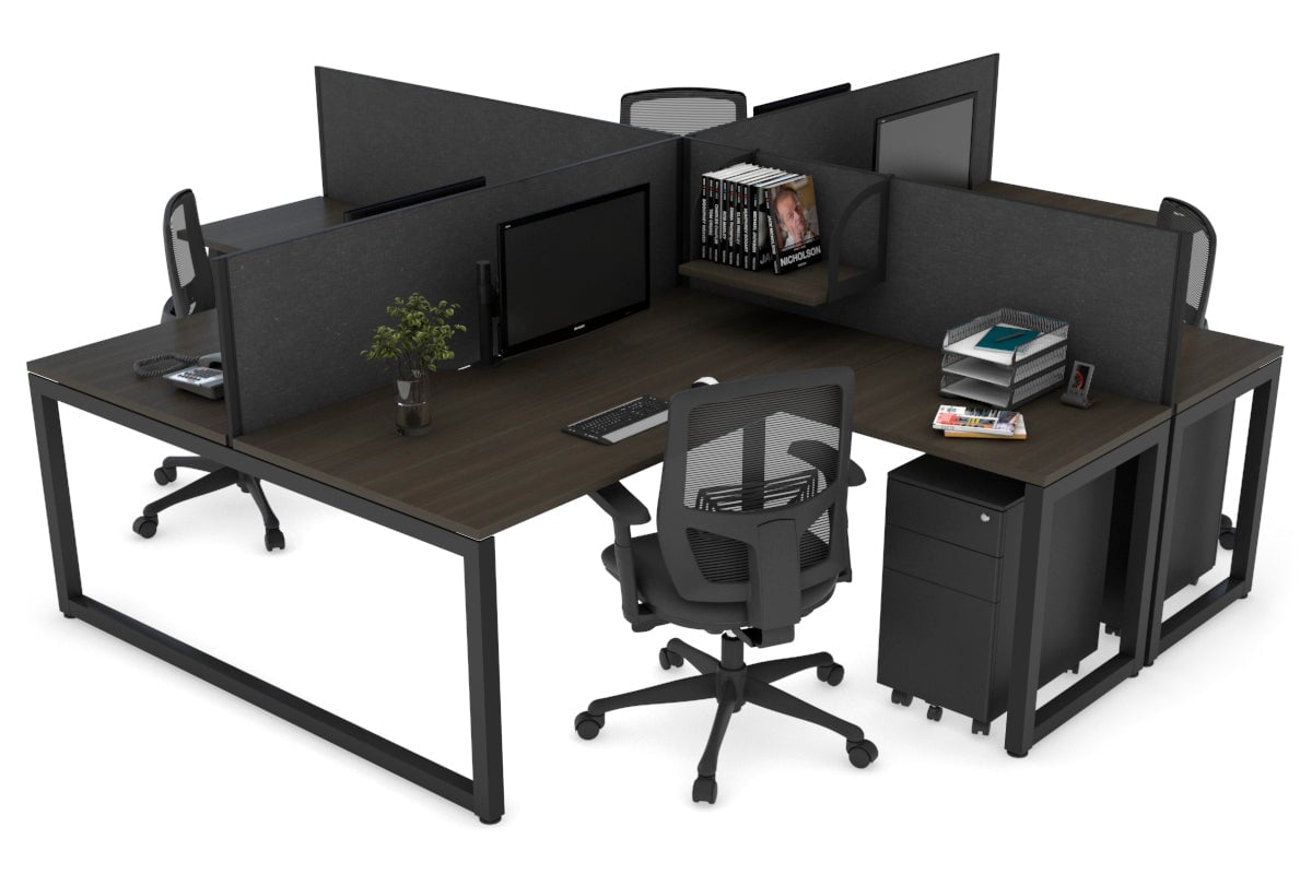 Quadro Loop Leg 4 Person Corner Workstations [1800L x 1800W with Cable Scallop] Jasonl black leg dark oak moody charcoal