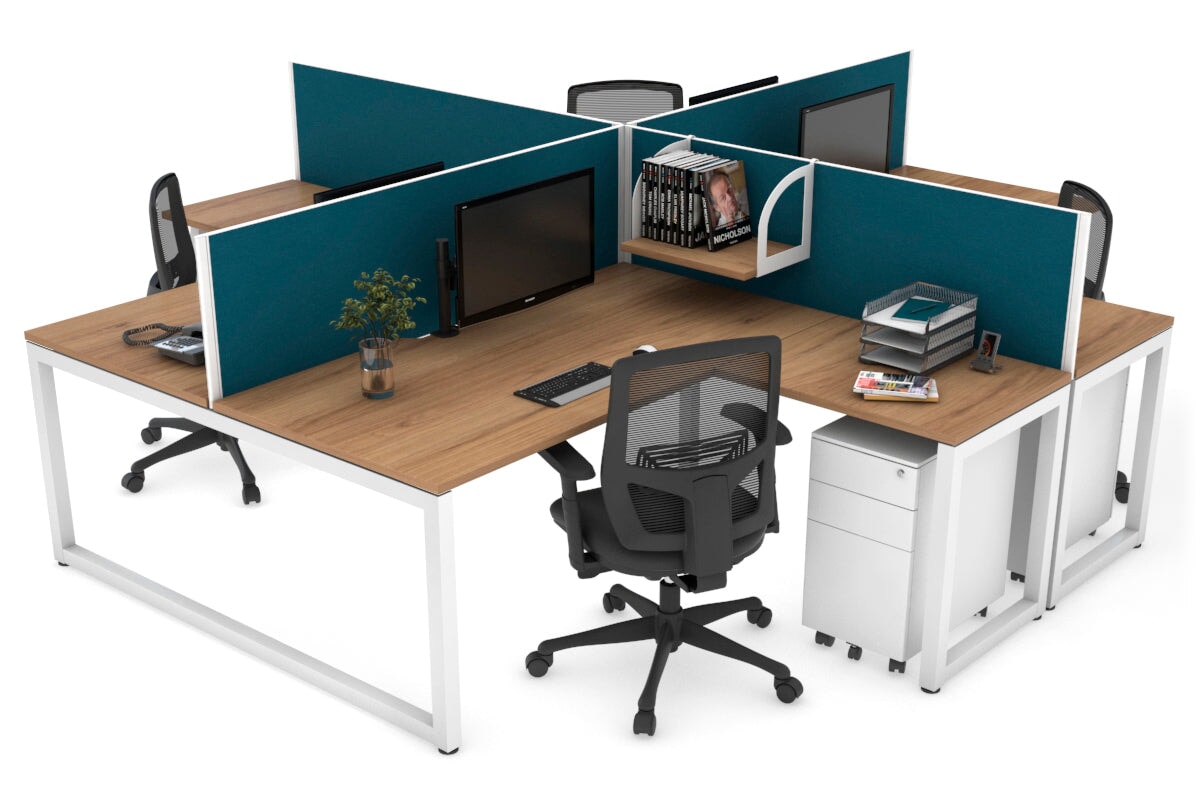 Quadro Loop Leg 4 Person Corner Workstations [1800L x 1800W with Cable Scallop] Jasonl white leg salvage oak deep blue