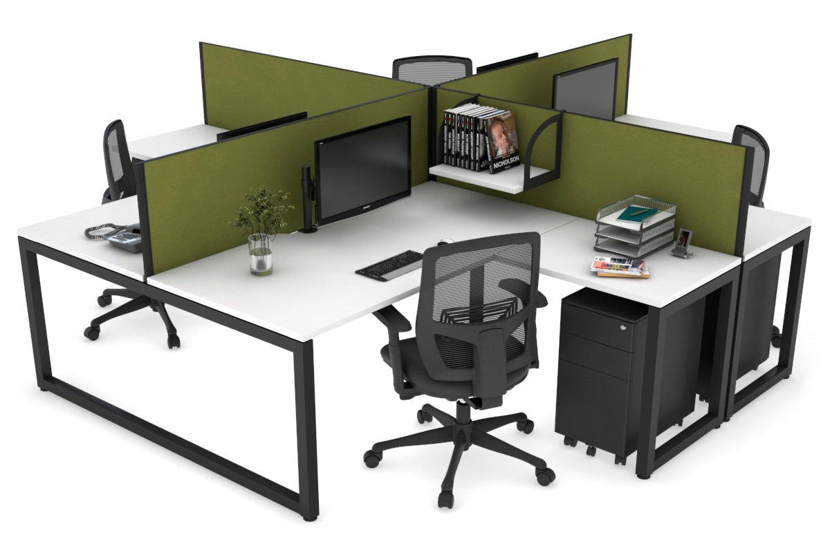 Quadro Loop Leg 4 Person Corner Workstations [1800L x 1800W with Cable Scallop] Jasonl black leg white green moss