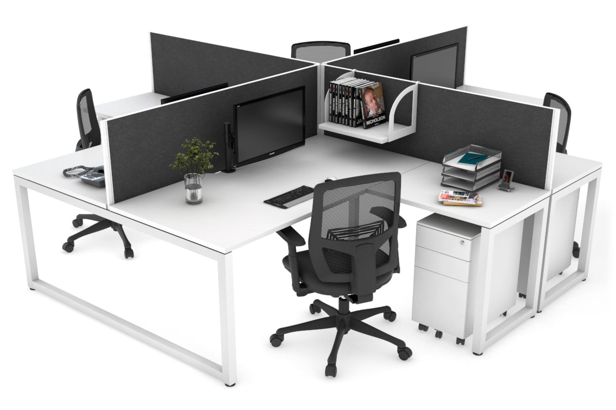 Quadro Loop Leg 4 Person Corner Workstations [1800L x 1800W with Cable Scallop] Jasonl white leg white moody charcoal