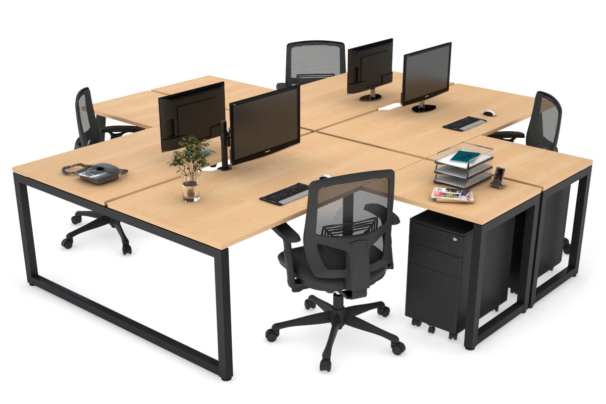 Quadro Loop Leg 4 Person Corner Workstations [1800L x 1800W with Cable Scallop] Jasonl black leg maple none