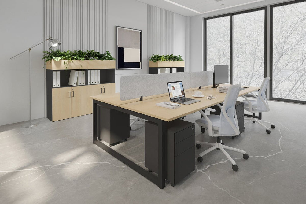 Quadro Loop Legs 4 Person Office Workstation [1200L x 700W]-black leg dark oak moody charcoal (500H x 1200W)