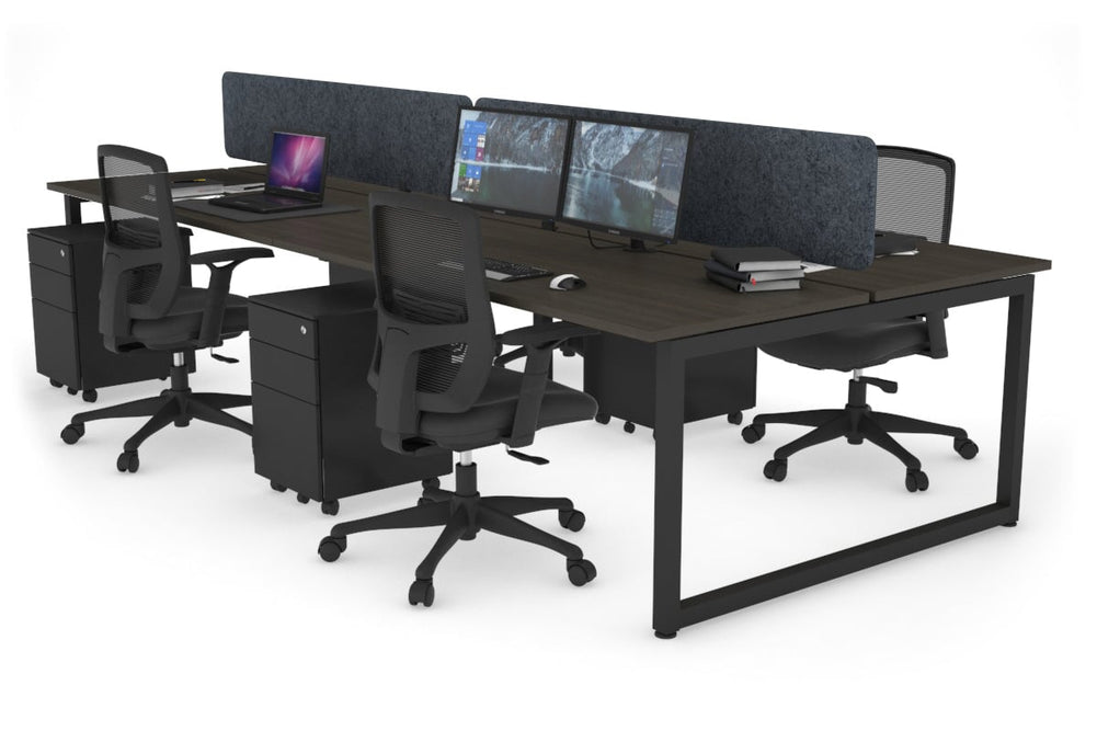 Quadro Loop Legs 4 Person Office Workstation [1200L x 700W]-black leg dark oak dark grey acoustic panel (400H x 1200W)
