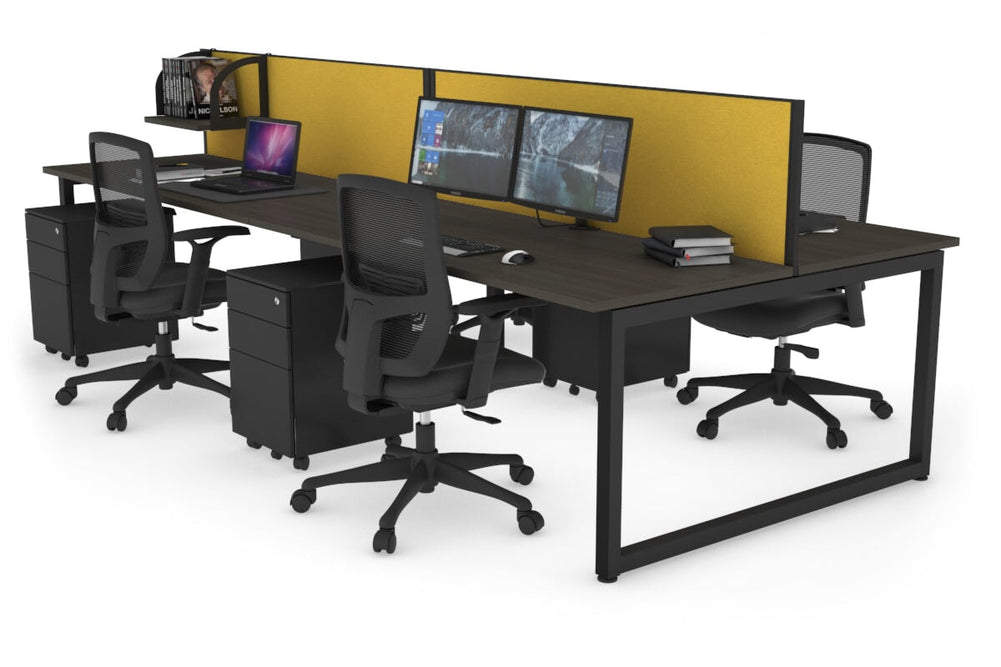Quadro Loop Legs 4 Person Office Workstation [1200L x 700W]-black leg dark oak mustard yellow (500H x 1200W)