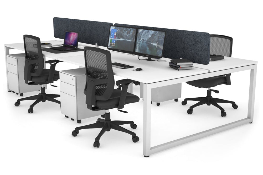 Quadro Loop Legs 4 Person Office Workstation [1200L x 800W with Cable Scallop]-white leg white dark grey acoustic panel (400H x 1200W)