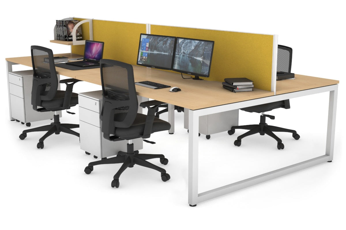 Quadro Loop Leg 4 Person Office Workstations [1200L x 800W with Cable Scallop] Jasonl white leg maple mustard yellow (500H x 1200W)