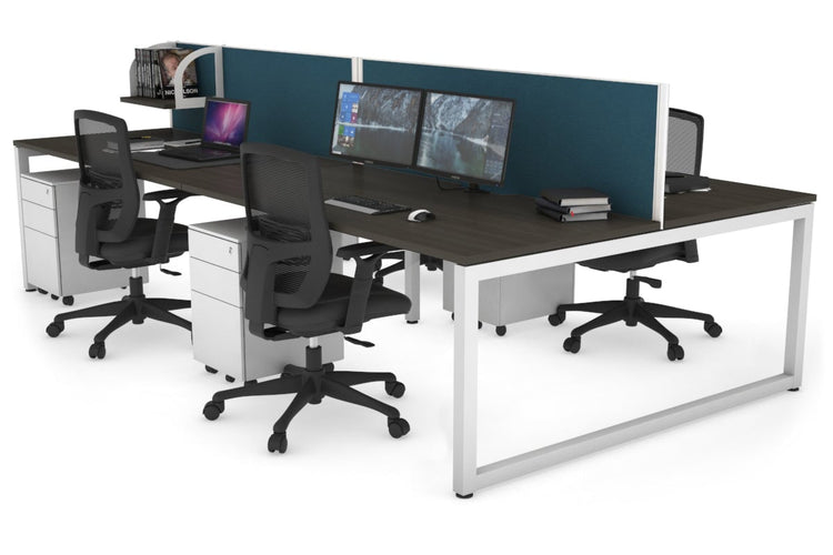 Quadro Loop Leg 4 Person Office Workstations [1200L x 800W with Cable Scallop] Jasonl white leg dark oak deep blue (500H x 1200W)
