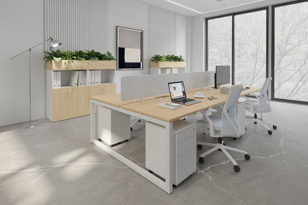 Quadro Loop Legs 4 Person Office Workstation [1200L x 800W with Cable Scallop]-black leg dark oak moody charcoal (500H x 1200W)