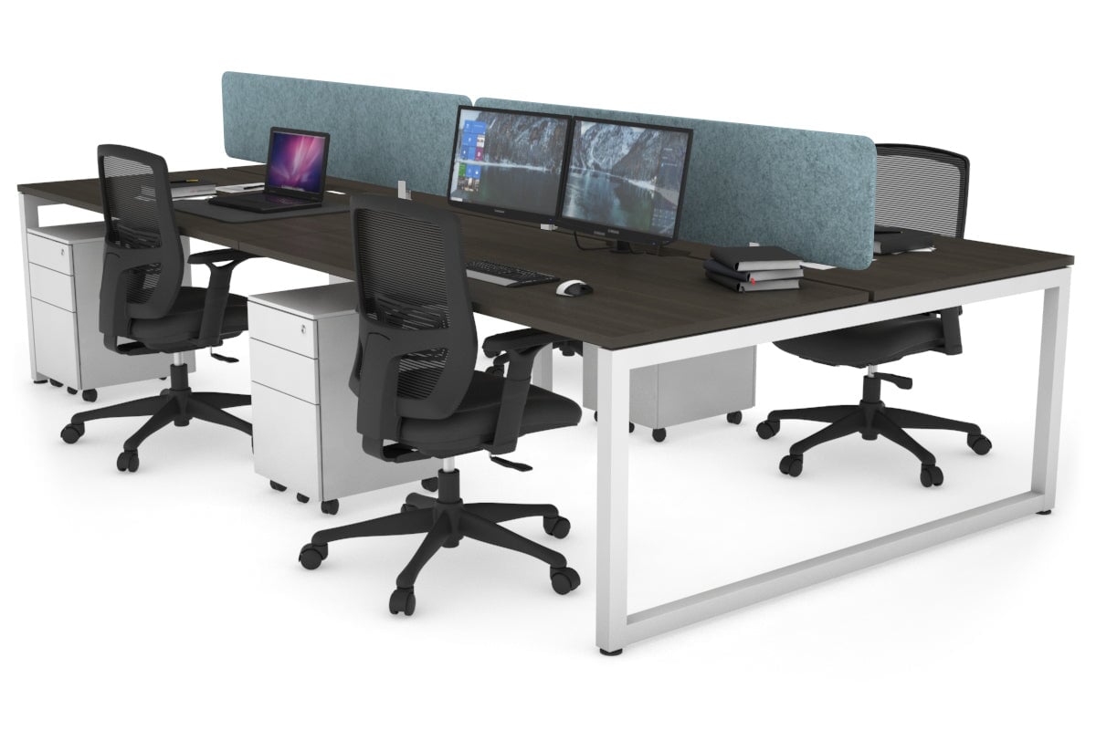 Quadro Loop Leg 4 Person Office Workstations [1200L x 800W with Cable Scallop] Jasonl white leg dark oak blue echo panel (400H x 1200W)