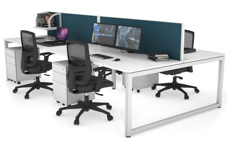 Quadro Loop Leg 4 Person Office Workstations [1200L x 800W with Cable Scallop] Jasonl white leg white deep blue (500H x 1200W)