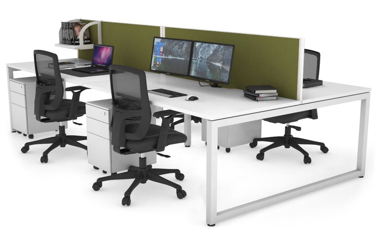 Quadro Loop Leg 4 Person Office Workstations [1200L x 800W with Cable Scallop] Jasonl white leg white green moss (500H x 1200W)