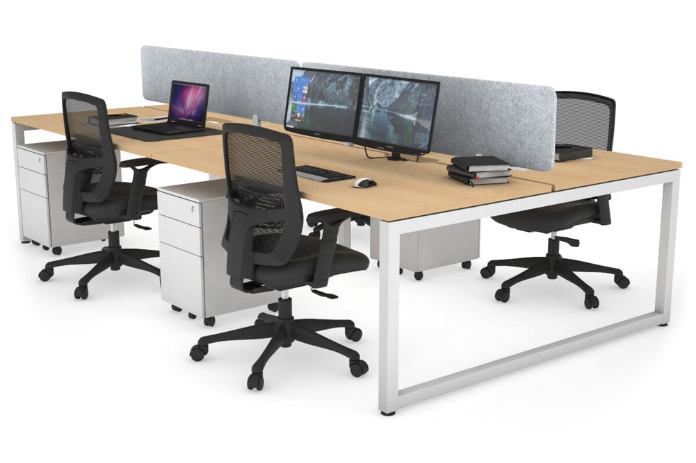 Quadro Loop Legs 4 Person Office Workstation [1200L x 800W with Cable Scallop]-white leg maple light grey acoustic panel (400H x 1200W)