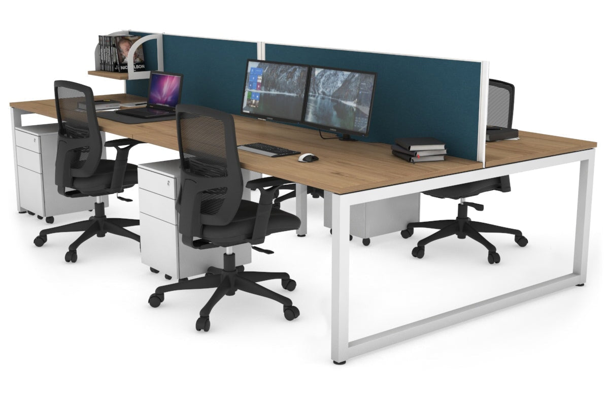 Quadro Loop Leg 4 Person Office Workstations [1200L x 800W with Cable Scallop] Jasonl white leg salvage oak deep blue (500H x 1200W)