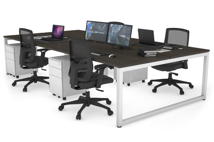Quadro Loop Leg 4 Person Office Workstations [1200L x 800W with Cable Scallop] Jasonl white leg dark oak none