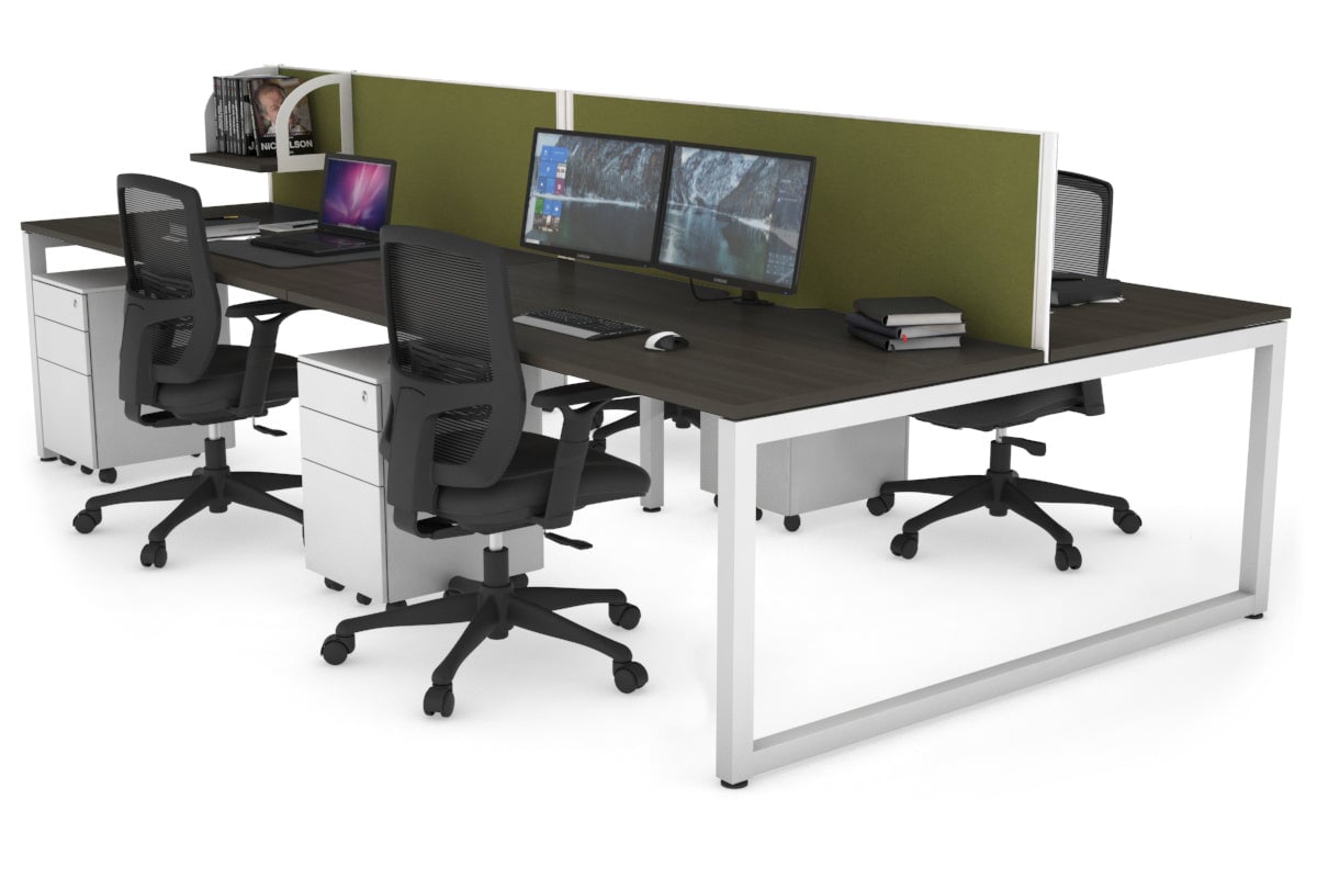 Quadro Loop Leg 4 Person Office Workstations [1200L x 800W with Cable Scallop] Jasonl white leg dark oak green moss (500H x 1200W)