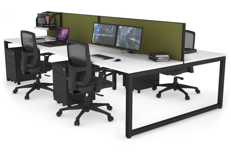 Quadro Loop Leg 4 Person Office Workstations [1200L x 800W with Cable Scallop] Jasonl black leg white green moss (500H x 1200W)