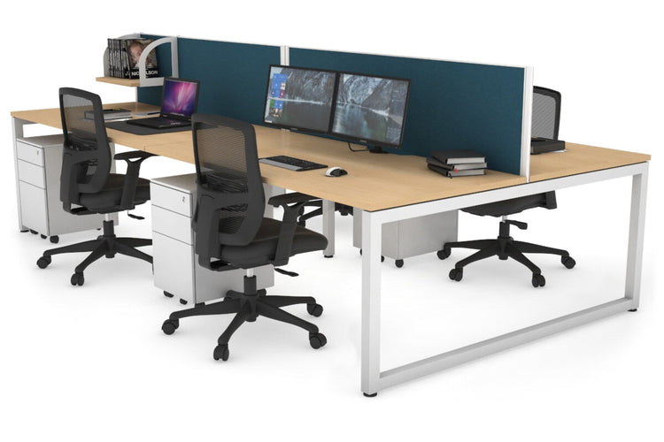 Quadro Loop Leg 4 Person Office Workstations [1200L x 800W with Cable Scallop] Jasonl white leg maple deep blue (500H x 1200W)