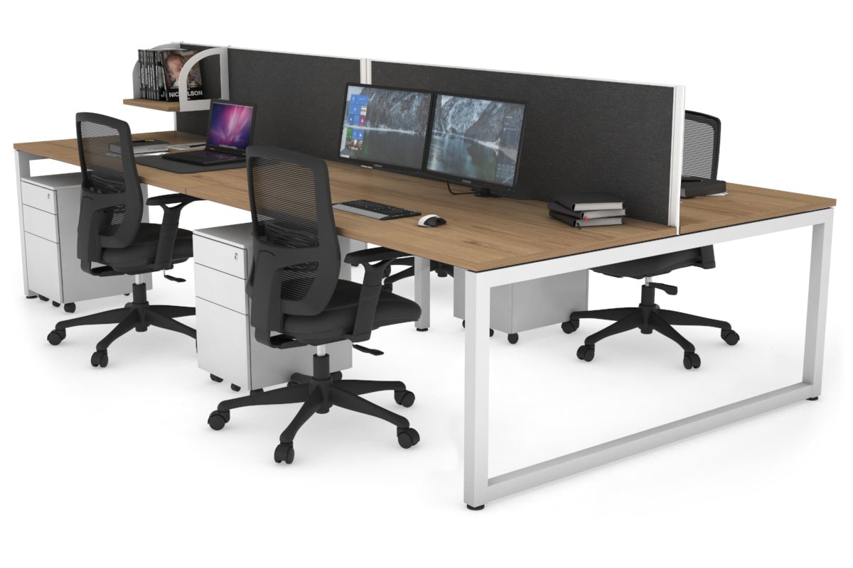 Quadro Loop Leg 4 Person Office Workstations [1200L x 800W with Cable Scallop] Jasonl white leg salvage oak moody charcoal (500H x 1200W)