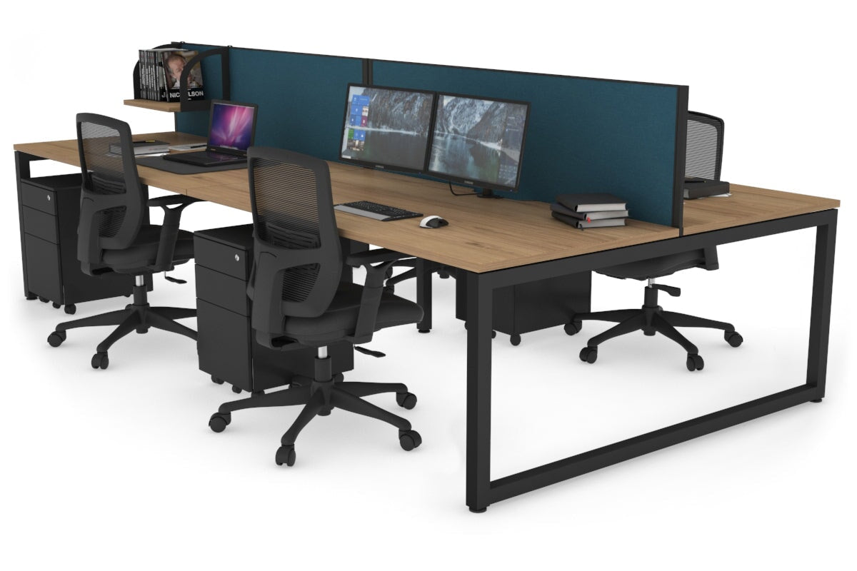 Quadro Loop Legs 4 Person Office Workstation [1200L x 800W with Cable Scallop]-black leg salvage oak deep blue (500H x 1200W)