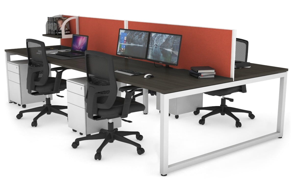 Quadro Loop Leg 4 Person Office Workstations [1200L x 800W with Cable Scallop] Jasonl white leg dark oak orange squash (500H x 1200W)
