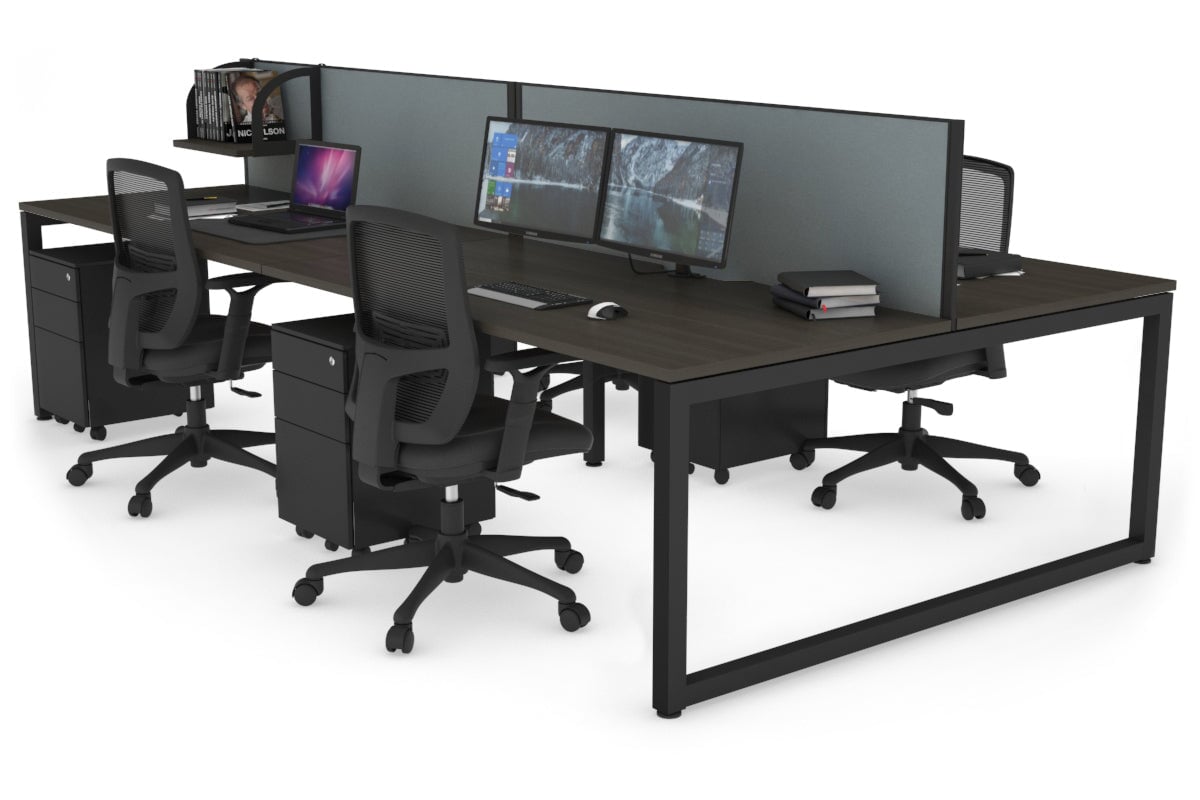 Quadro Loop Leg 4 Person Office Workstations [1200L x 800W with Cable Scallop] Jasonl black leg dark oak cool grey (500H x 1200W)