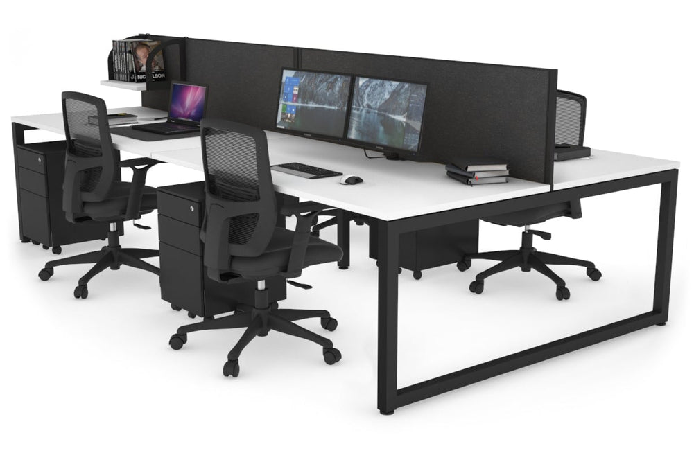 Quadro Loop Legs 4 Person Office Workstation [1200L x 800W with Cable Scallop]-black leg white moody charcoal (500H x 1200W)
