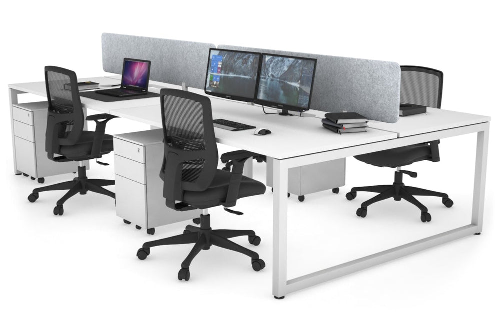 Quadro Loop Legs 4 Person Office Workstation [1200L x 800W with Cable Scallop]-white leg white light grey acoustic panel (400H x 1200W)