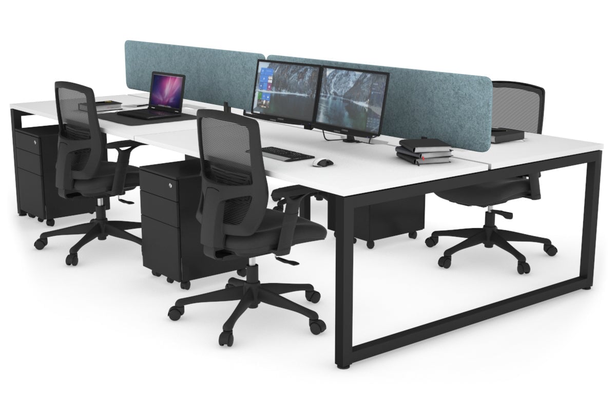 Quadro Loop Leg 4 Person Office Workstations [1200L x 800W with Cable Scallop] Jasonl black leg white blue echo panel (400H x 1200W)