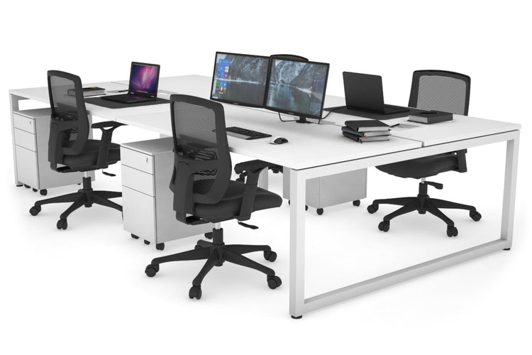 Quadro Loop Leg 4 Person Office Workstations [1200L x 800W with Cable Scallop] Jasonl white leg white none