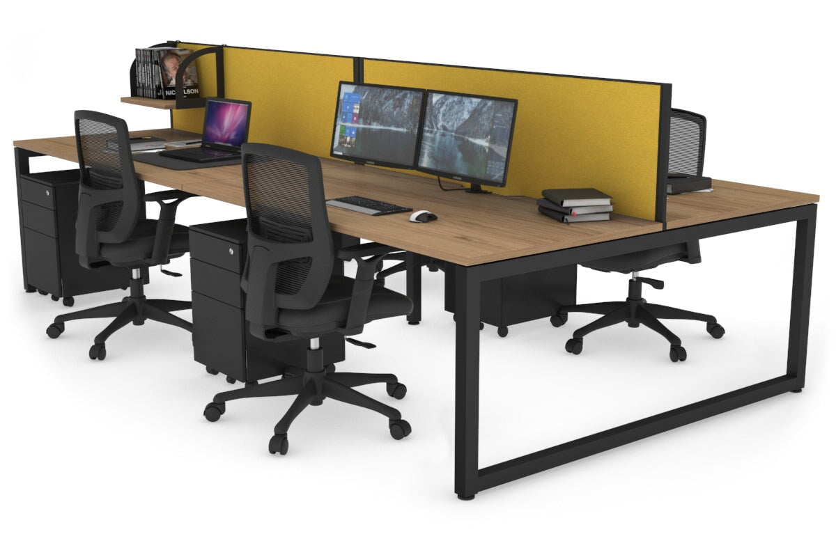 Quadro Loop Legs 4 Person Office Workstation [1200L x 800W with Cable Scallop]-black leg salvage oak mustard yellow (500H x 1200W)