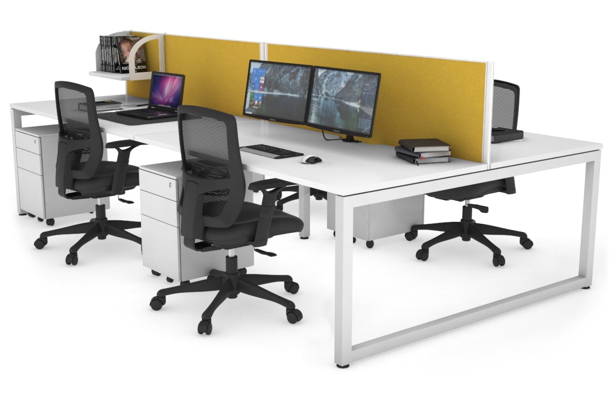 Quadro Loop Leg 4 Person Office Workstations [1200L x 800W with Cable Scallop] Jasonl white leg white mustard yellow (500H x 1200W)