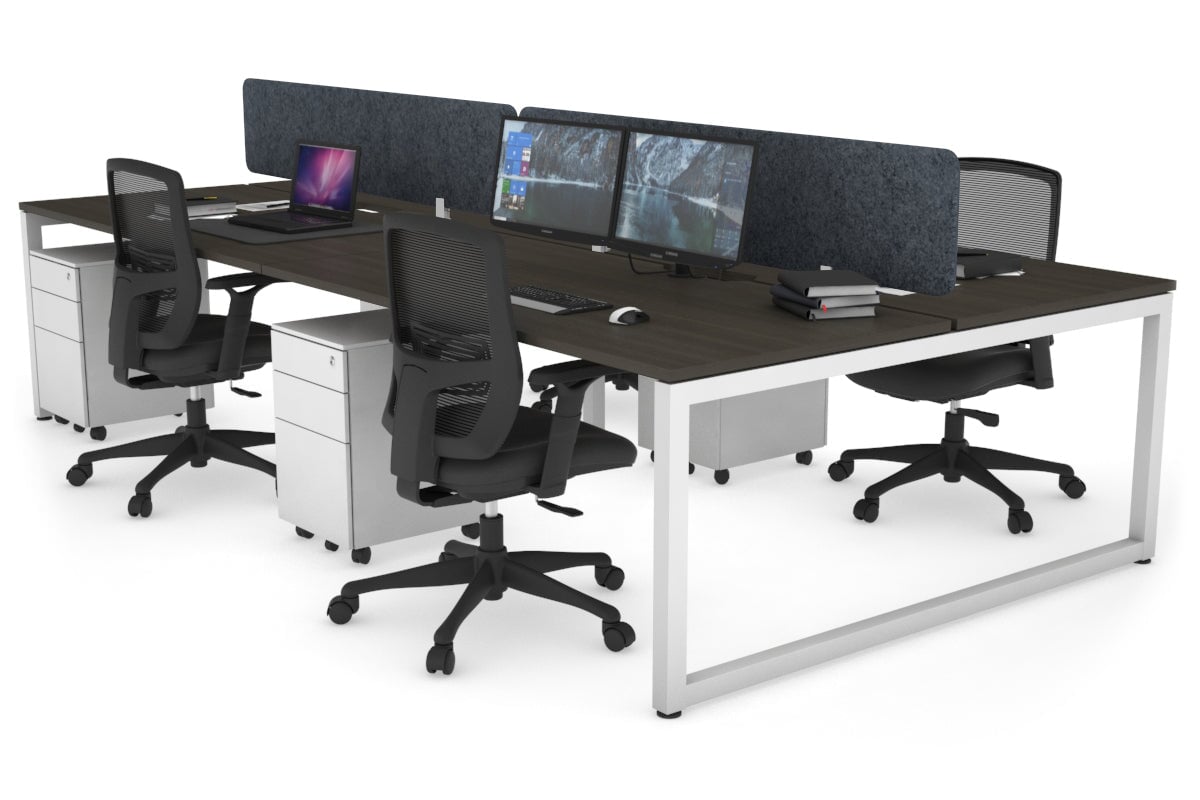 Quadro Loop Leg 4 Person Office Workstations [1200L x 800W with Cable Scallop] Jasonl white leg dark oak dark grey echo panel (400H x 1200W)