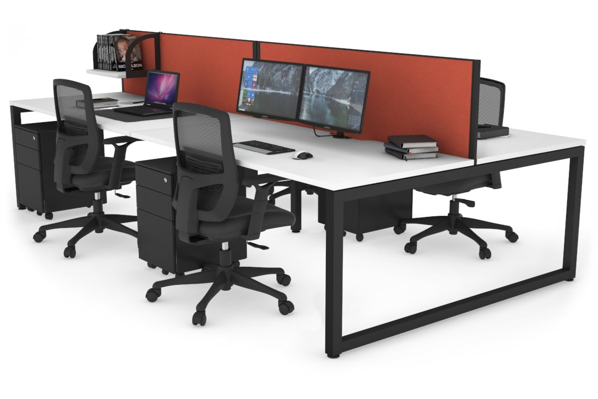 Quadro Loop Legs 4 Person Office Workstation [1200L x 800W with Cable Scallop]-black leg white orange squash (500H x 1200W)