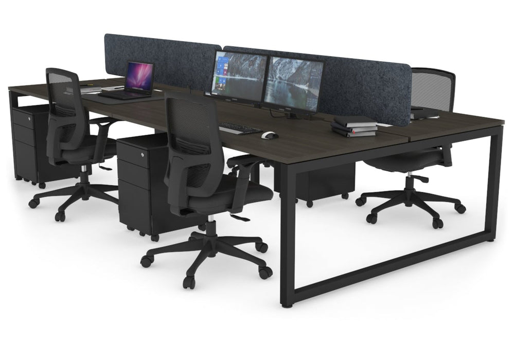 Quadro Loop Legs 4 Person Office Workstation [1200L x 800W with Cable Scallop]-black leg dark oak dark grey acoustic panel (400H x 1200W)