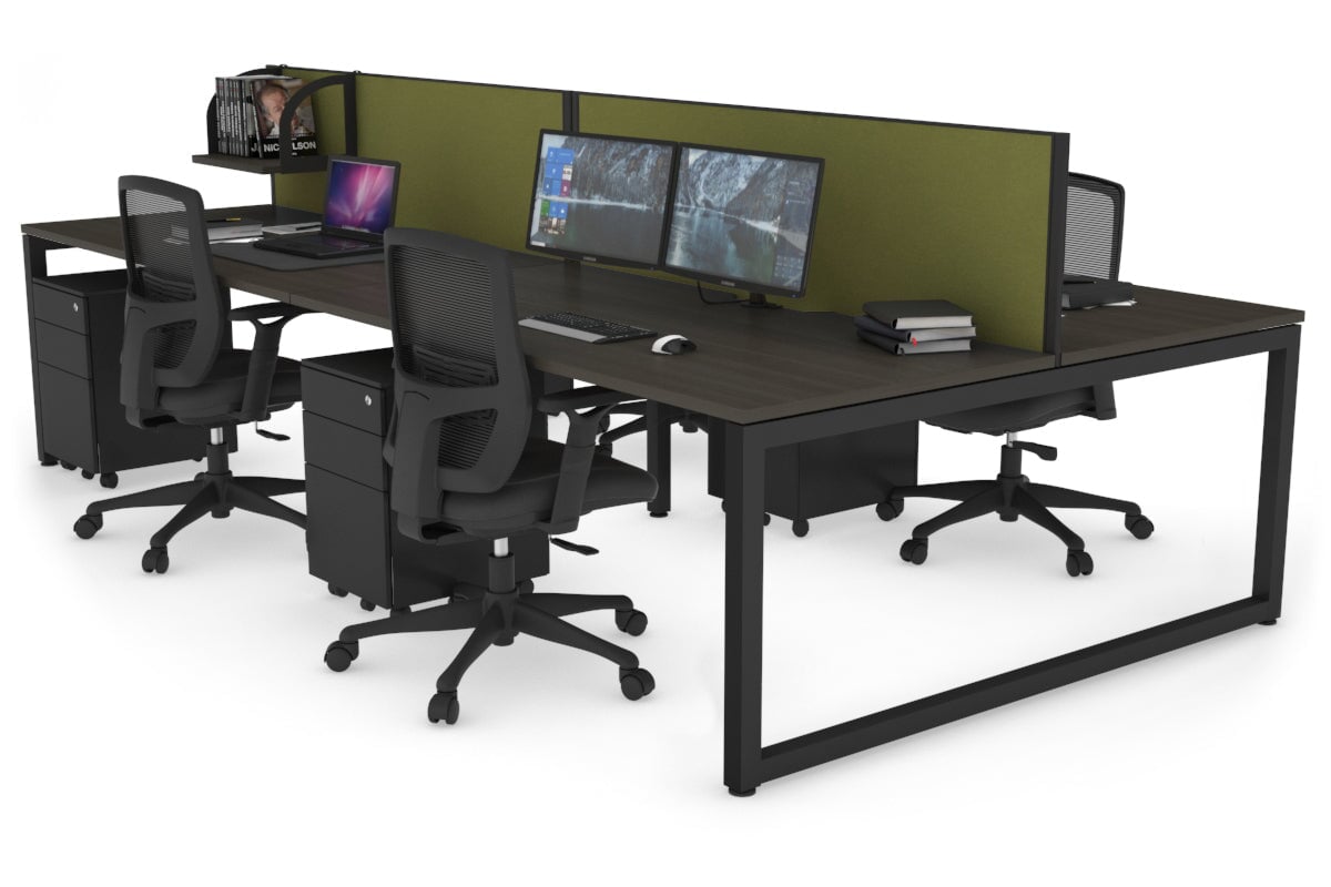 Quadro Loop Leg 4 Person Office Workstations [1200L x 800W with Cable Scallop] Jasonl black leg dark oak green moss (500H x 1200W)