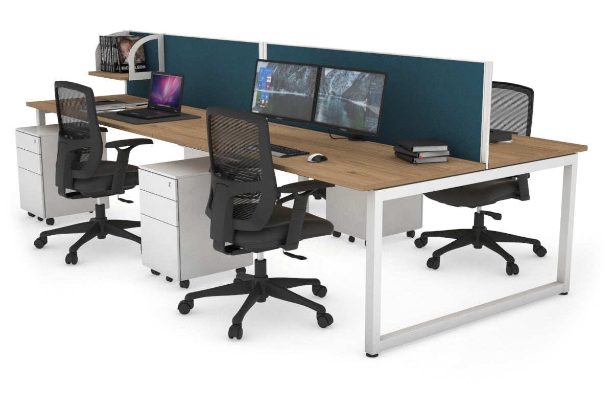 Quadro Loop Leg 4 Person Office Workstations [1400L x 700W] Jasonl white leg salvage oak deep blue (500H x 1400W)