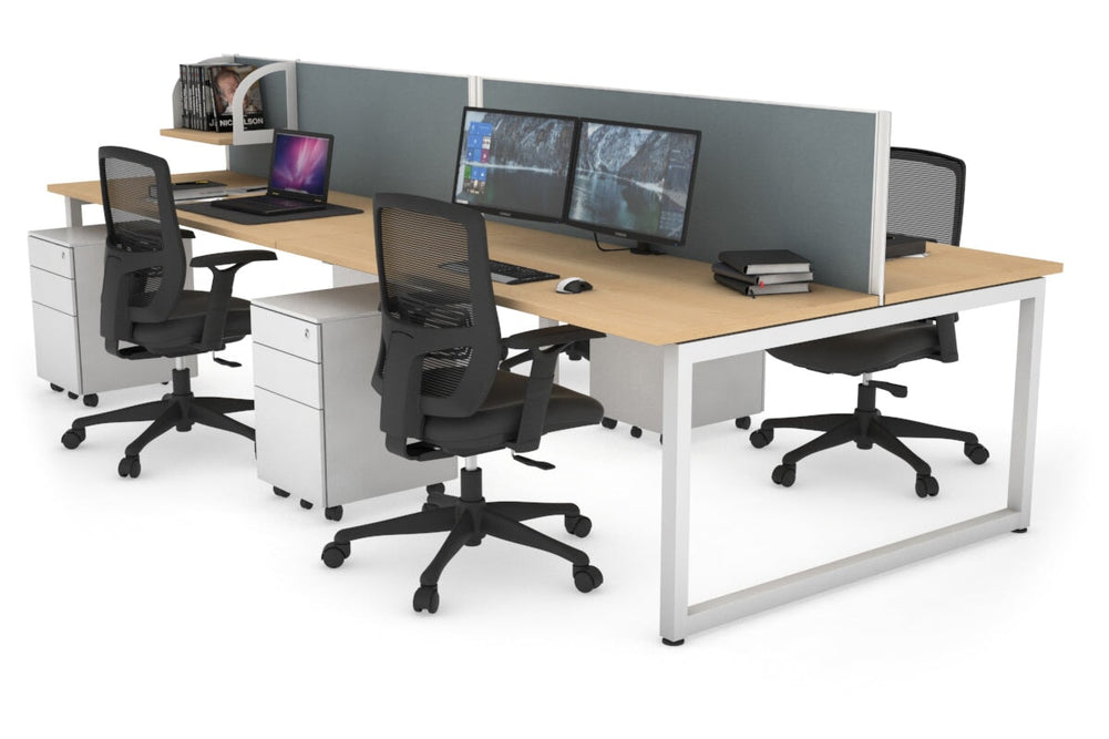 Quadro Loop Legs 4 Person Office Workstation [1400L x 700W]-white leg maple cool grey (500H x 1400W)