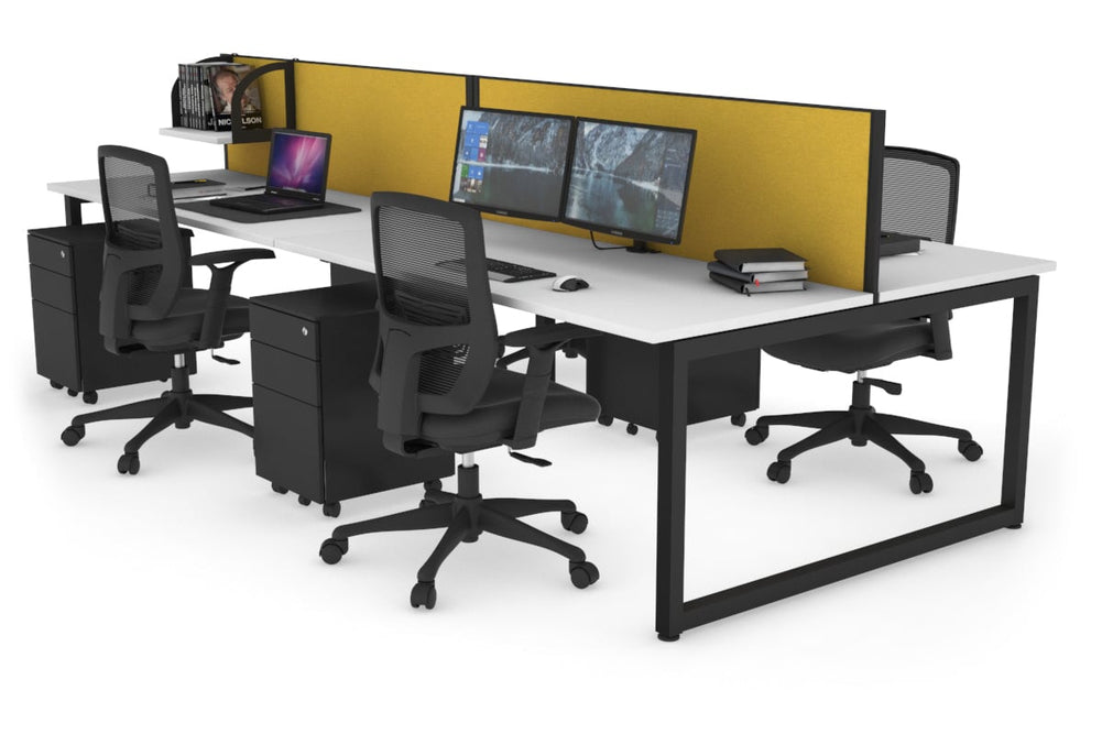 Quadro Loop Legs 4 Person Office Workstation [1400L x 700W]-black leg white mustard yellow (500H x 1400W)