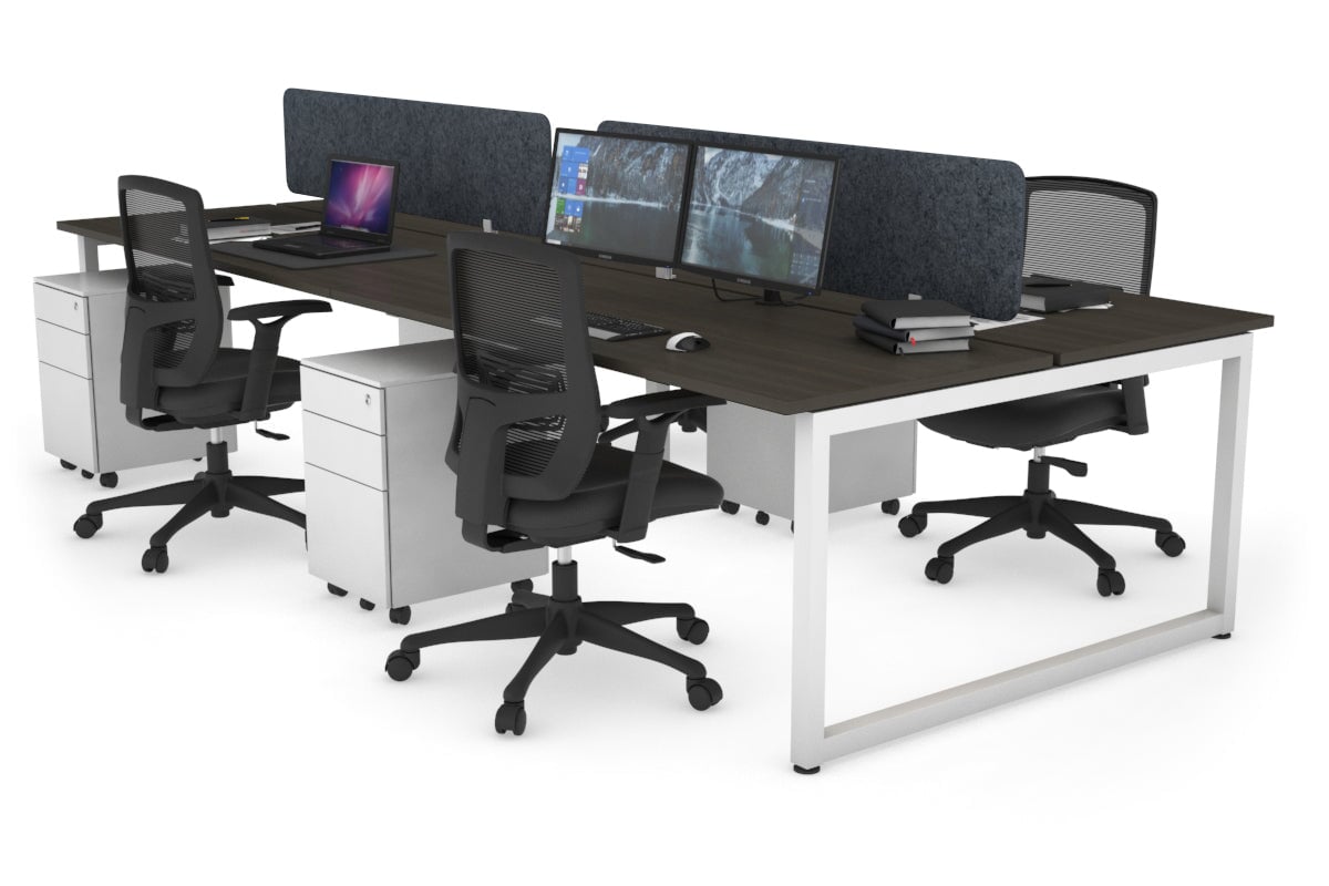 Quadro Loop Leg 4 Person Office Workstations [1400L x 700W] Jasonl white leg dark oak dark grey echo panel (400H x 1200W)