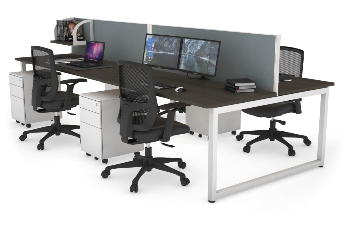 Quadro Loop Leg 4 Person Office Workstations [1400L x 700W] Jasonl white leg dark oak cool grey (500H x 1400W)