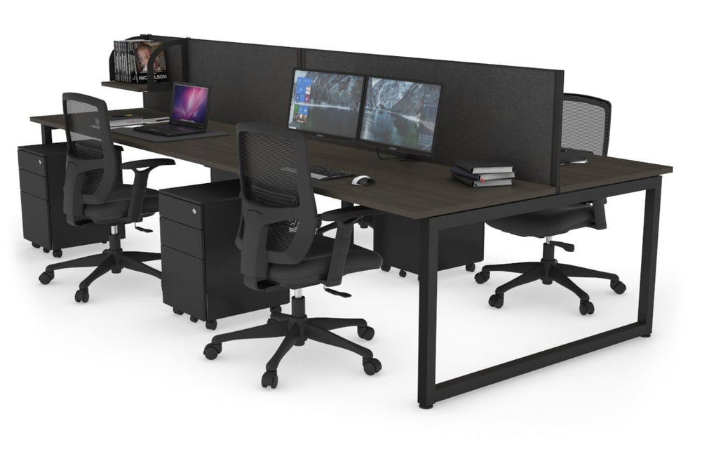 Quadro Loop Legs 4 Person Office Workstation [1400L x 700W]-black leg dark oak moody charcoal (500H x 1400W)