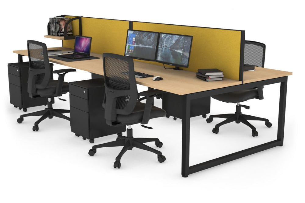Quadro Loop Legs 4 Person Office Workstation [1400L x 700W]-black leg maple mustard yellow (500H x 1400W)