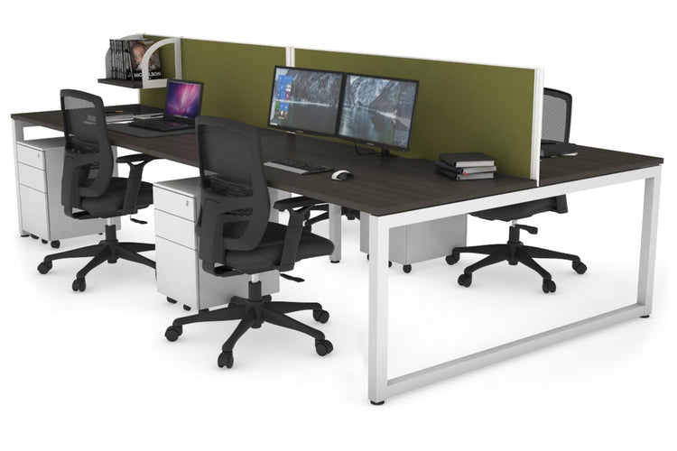 Quadro Loop Leg 4 Person Office Workstations [1400L x 800W with Cable Scallop] Jasonl white leg dark oak green moss (500H x 1400W)