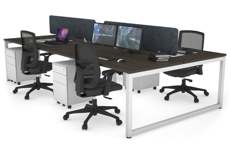 Quadro Loop Leg 4 Person Office Workstations [1400L x 800W with Cable Scallop] Jasonl white leg dark oak dark grey echo panel (400H x 1200W)