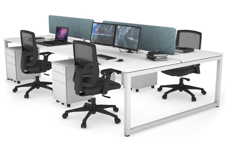 Quadro Loop Leg 4 Person Office Workstations [1400L x 800W with Cable Scallop] Jasonl white leg white blue echo panel (400H x 1200W)